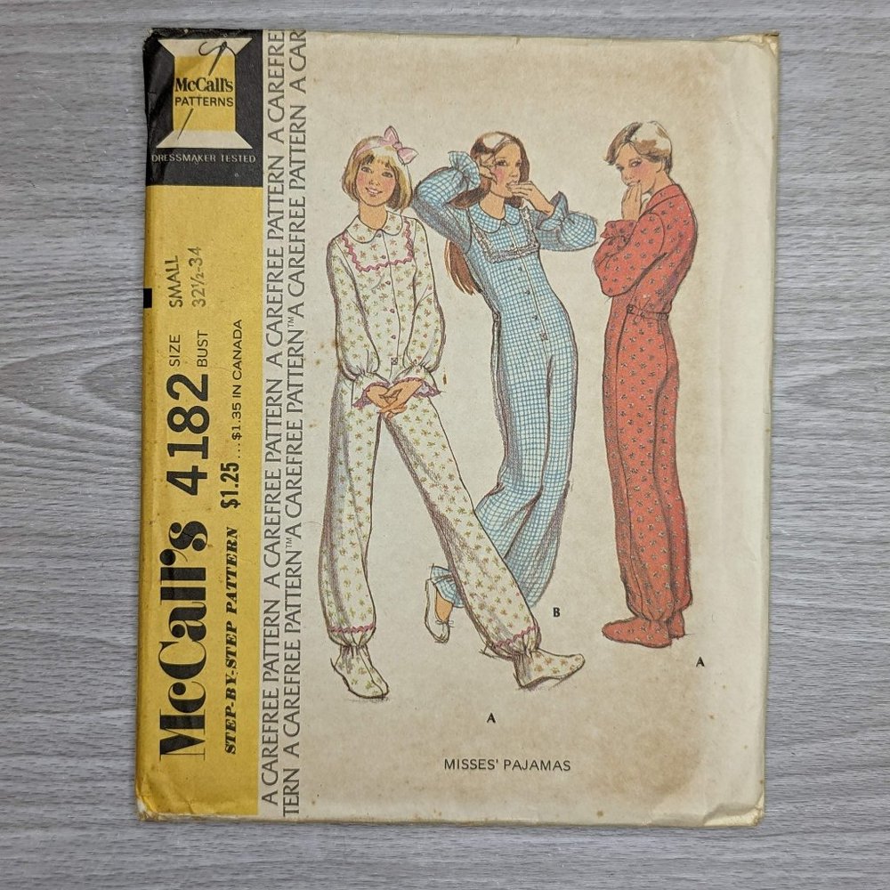 Vintage 1974 McCall's 4182 Misses' Pajamas Pattern Size Small